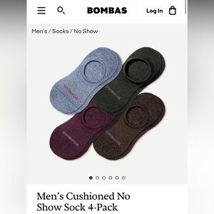 NEW Bombas Men’s Cushioned No Show Sock 5-Pack in Black Plum Mix